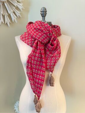 Anna & Ava Pink Polka Dot Tassel Scarf 46” x 46”